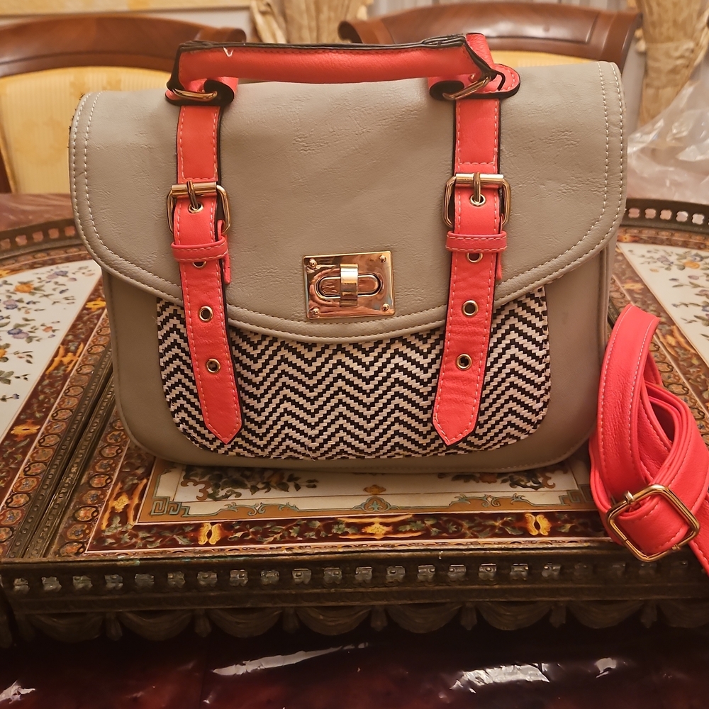 Pixi Gray and Red Satchel Bag